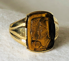 Load image into Gallery viewer, Vintage 10k Yellow Gold Tigers Eye Carved Roman Soldier Signet Ring 8.5 Deco