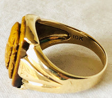 Load image into Gallery viewer, Vintage 10k Yellow Gold Tigers Eye Carved Roman Soldier Signet Ring 8.5 Deco