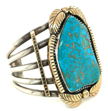 Load image into Gallery viewer, Southwestern Sterling Silver, 14k Gold And Turquoise Cuff Bracelet