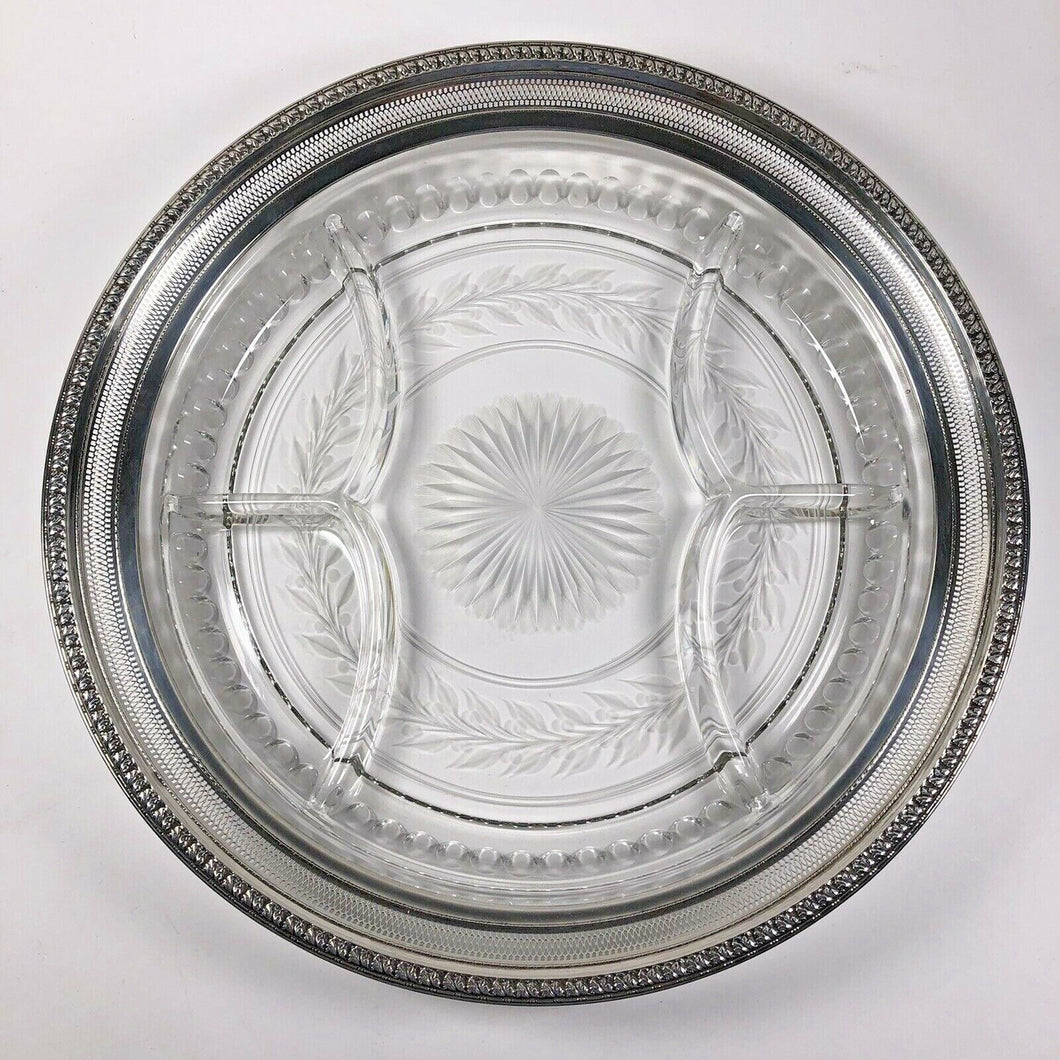 Watson Co Large Pierced Sterling Silver And Crystal Section Serving Platter B150