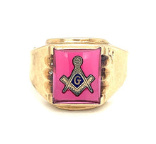 Load image into Gallery viewer, 10k Yellow Gold and Ruby Masonic Ring 5.8 Grams Size 10.5
