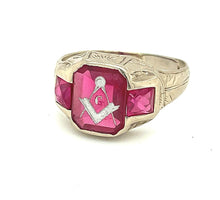 Load image into Gallery viewer, Vintage 14k Yellow Gold Masonic Ring Synthetic Rubies 6.08g Size 9.75
